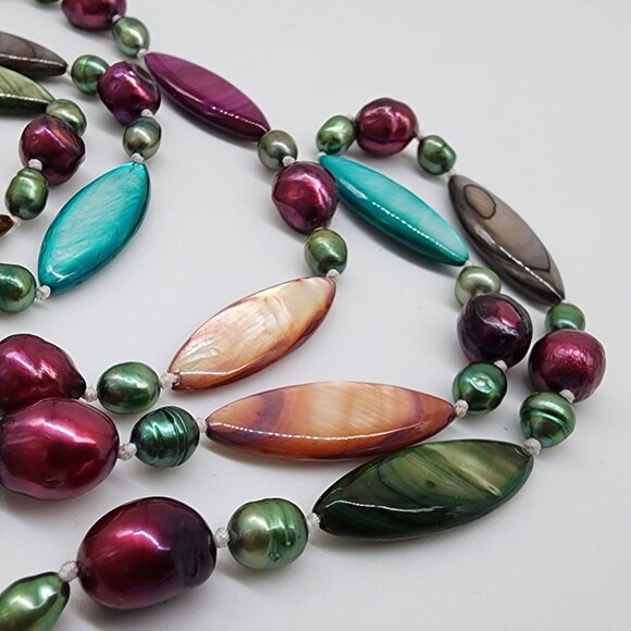 Dyed Pearls & Mother of Pearl Single Strand Necklace 52" Sally C Treasures - Picture 8 of 10